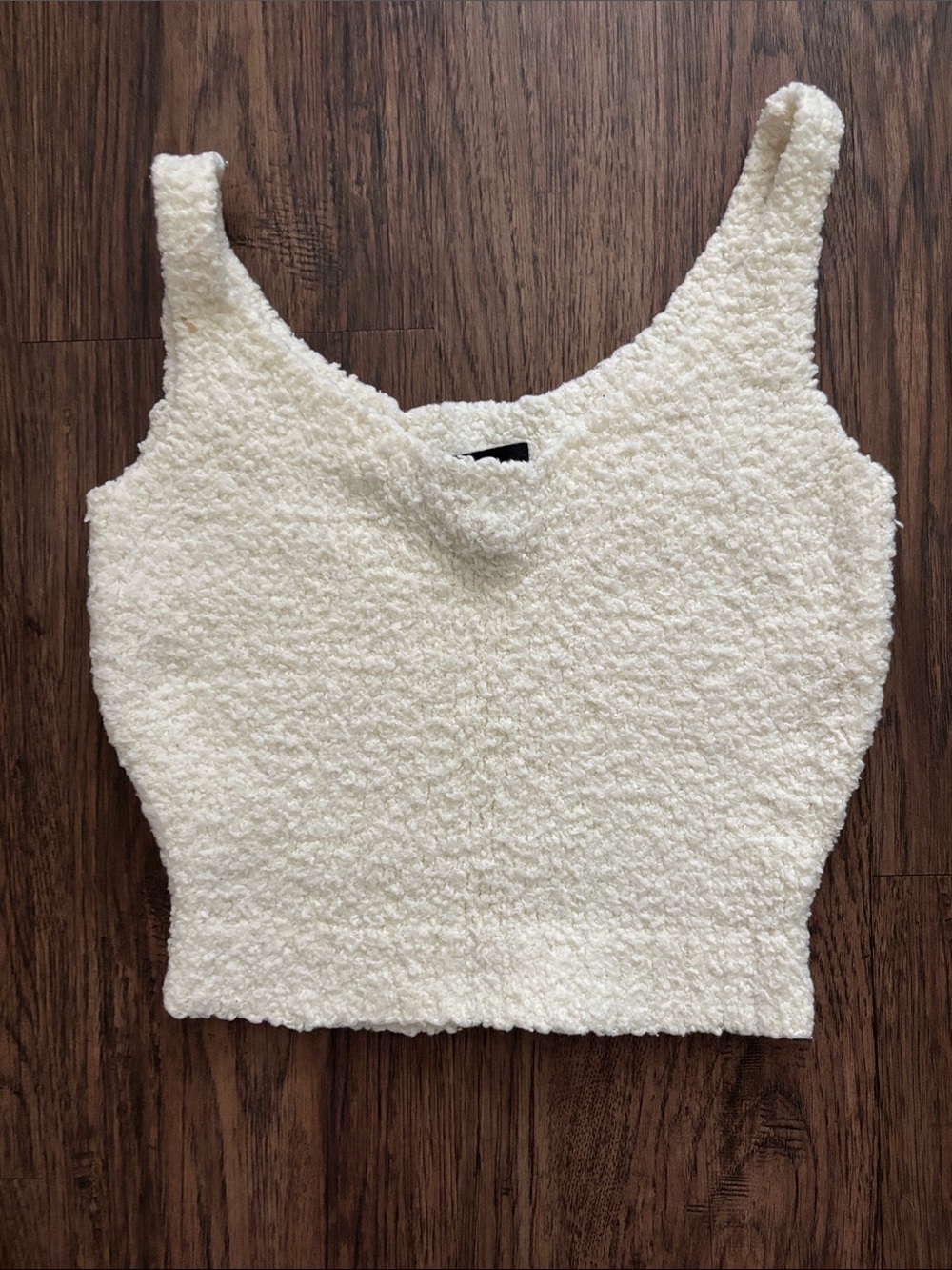 Coco & Shay White Boucle Sherpa V-Neck Crop Tank Top Size XS
